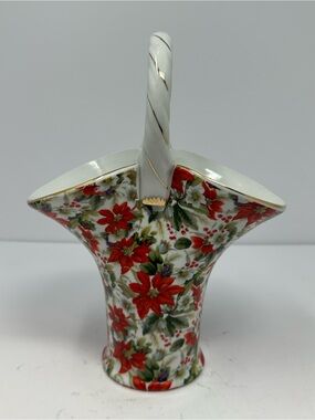 Vintage Baum Brothers Formalities Basket Vase Red Poinsettia Chintz Collective